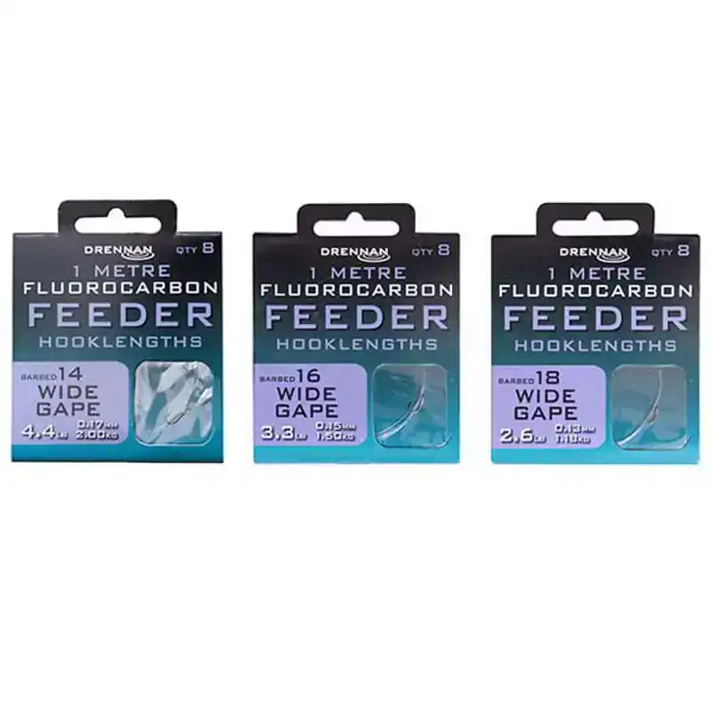 Fluorocarbon Wide Gape Feeder Hooklengths - Haak: 16 - 0,15 