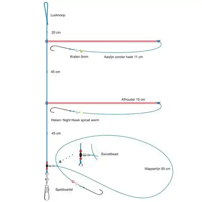 Platvis Swivelbead Onderlijn - Haak: 2