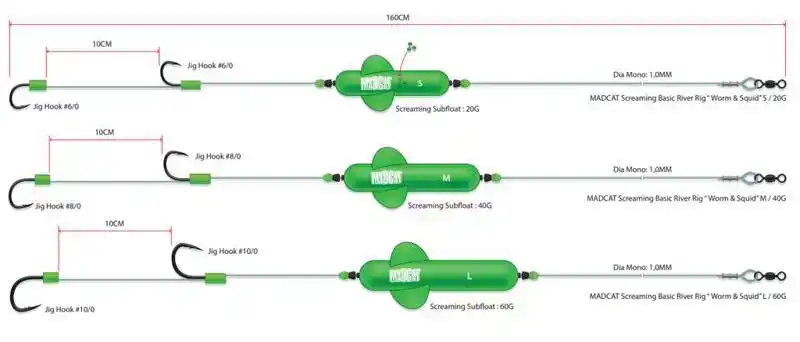 Screamin Basic River Rig - Worm & Squid - Maat: S