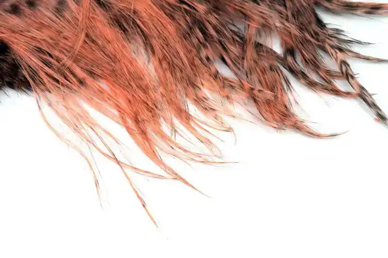 Spey Hackle Rooster Saddle Bronze Grizzly dyed Salmon